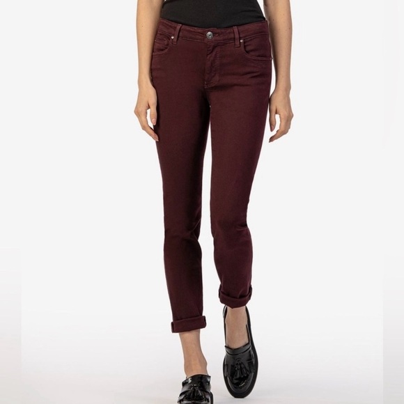 Kut From The Kloth Catherine Boyfriend Jean Mid Rise Women’s 4 Burgundy Wine - Picture 2 of 12
